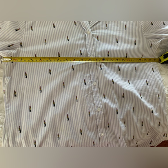 Banana Republic Cotton Shirt: White w/Blue Stripes/Lipstick Print, ButtonDown, L - Picture 6 of 11